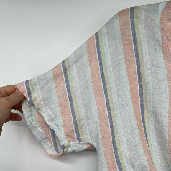 Rails Thea Top Women's Sze XS Biarritz Multi Stripe Tie Front V-Neck Linen Blend - Picture 6 of 12